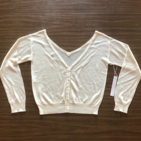 Callahan Button Up V Back Sweater Cardigan Creme XS - Picture 3 of 5